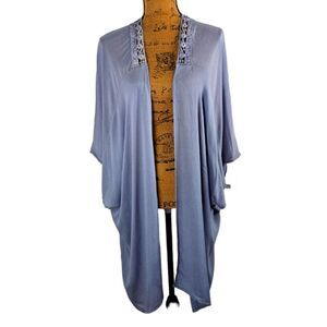 Vince Camuto Chiffon Crochet Viscose Kimono Cardigan OS Light Blue